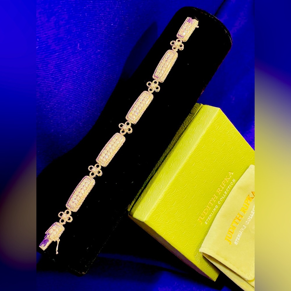 NWT Judith Ripka Sterling Collection Diamonique Bar & Clover Bracelet
